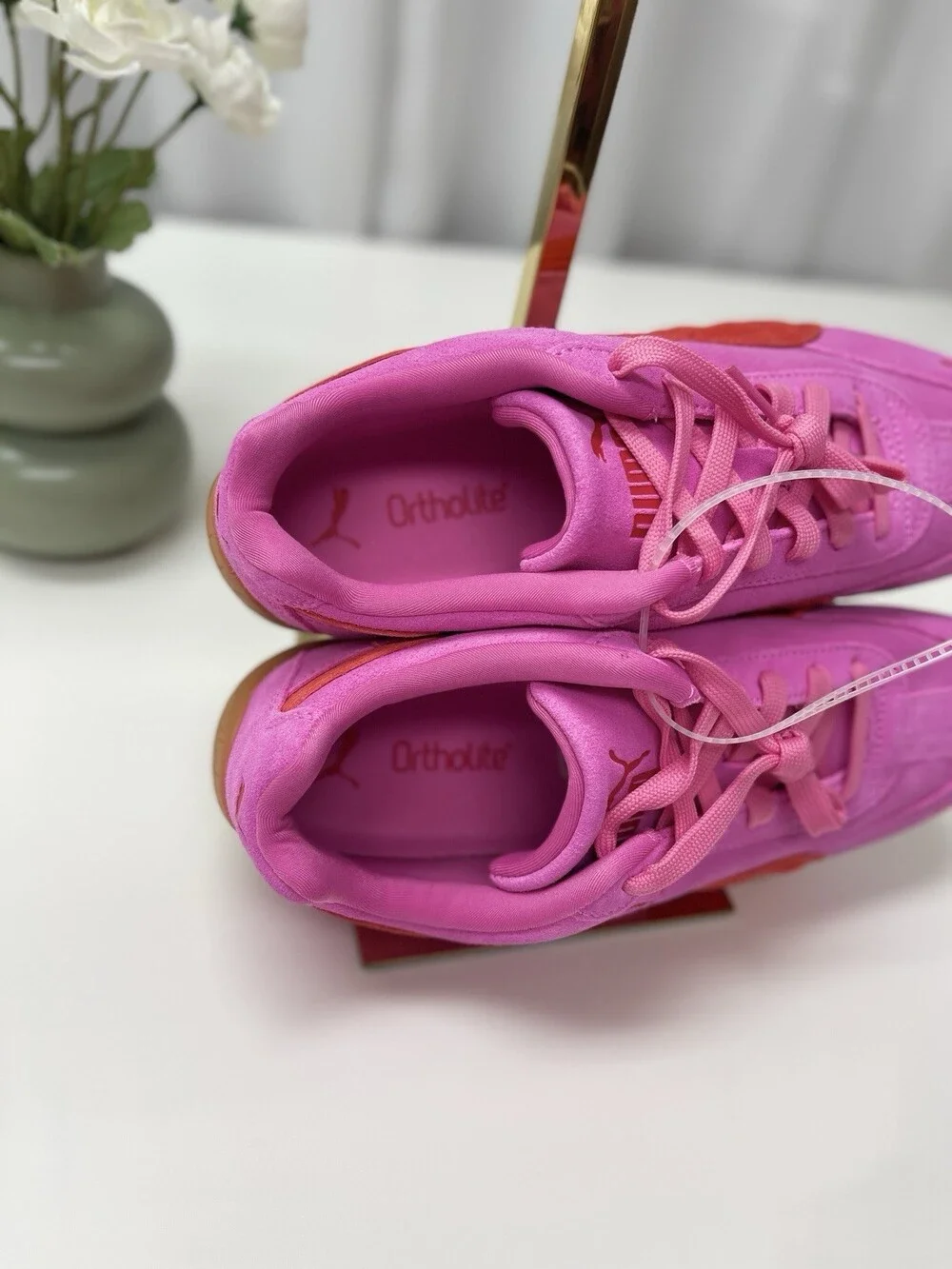 PUMA Speedcat OG Womens Pink Pixel Glowing Red Suede Sneakers 400986-56